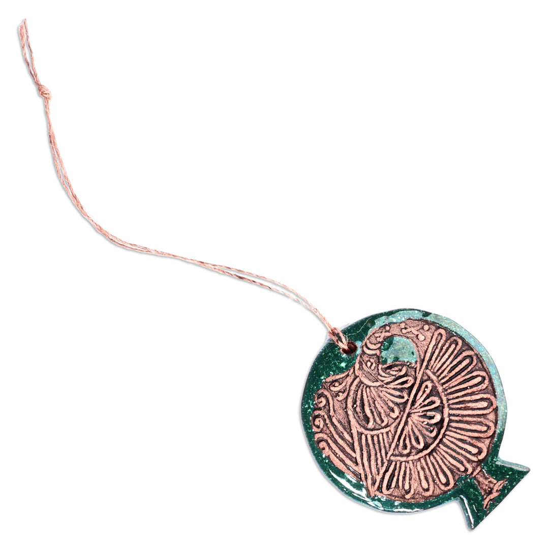 Bird-Themed Pomegranate-Shaped Teal Ceramic Home Accent - Sky Energies