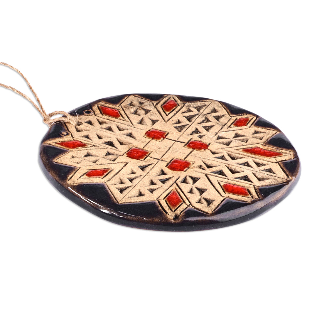 Painted Floral Indigo and Red Ceramic Amulet Home Accent - Indigo Blessings