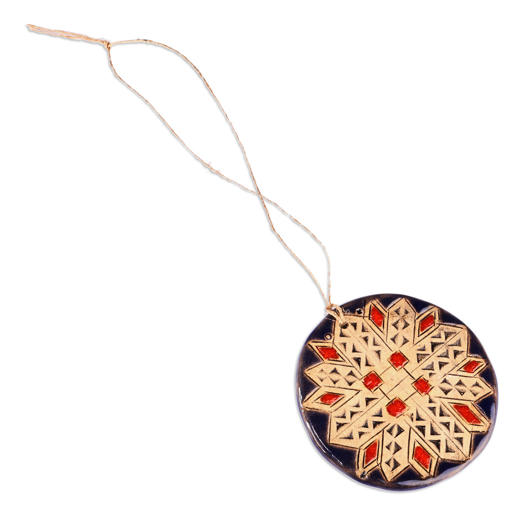 Painted Floral Indigo and Red Ceramic Amulet Home Accent - Indigo Blessings