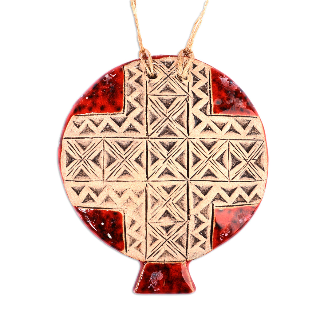 Geometric-Patterned Red Ceramic Pomegranate Home Accent - Passion Red