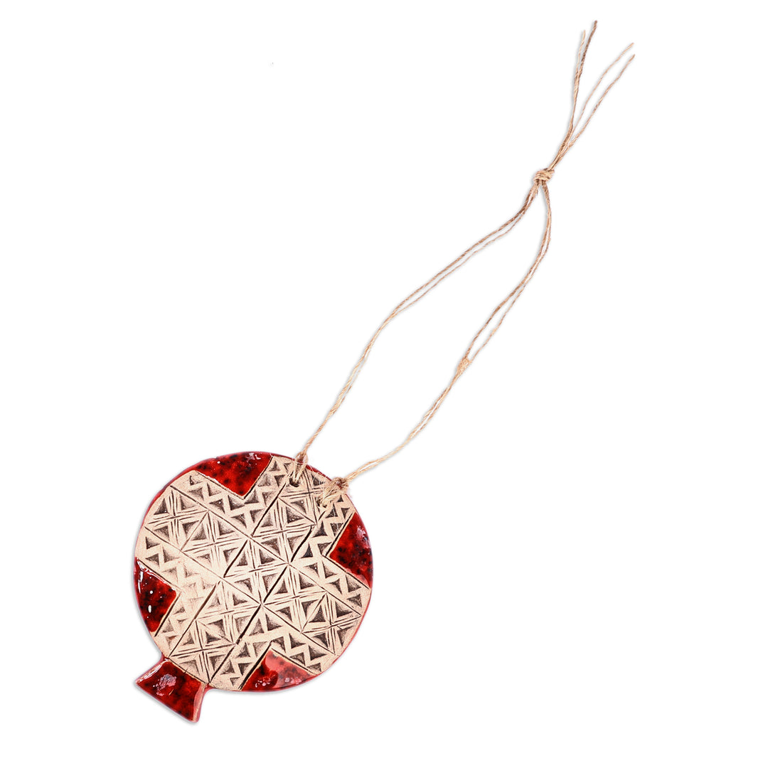 Geometric-Patterned Red Ceramic Pomegranate Home Accent - Passion Red