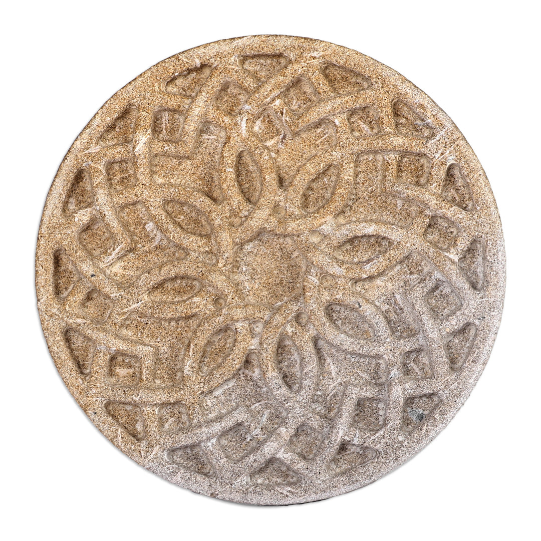 Hand-Carved Floral Round Felsite Stone Magnet - Blossoming Bonds