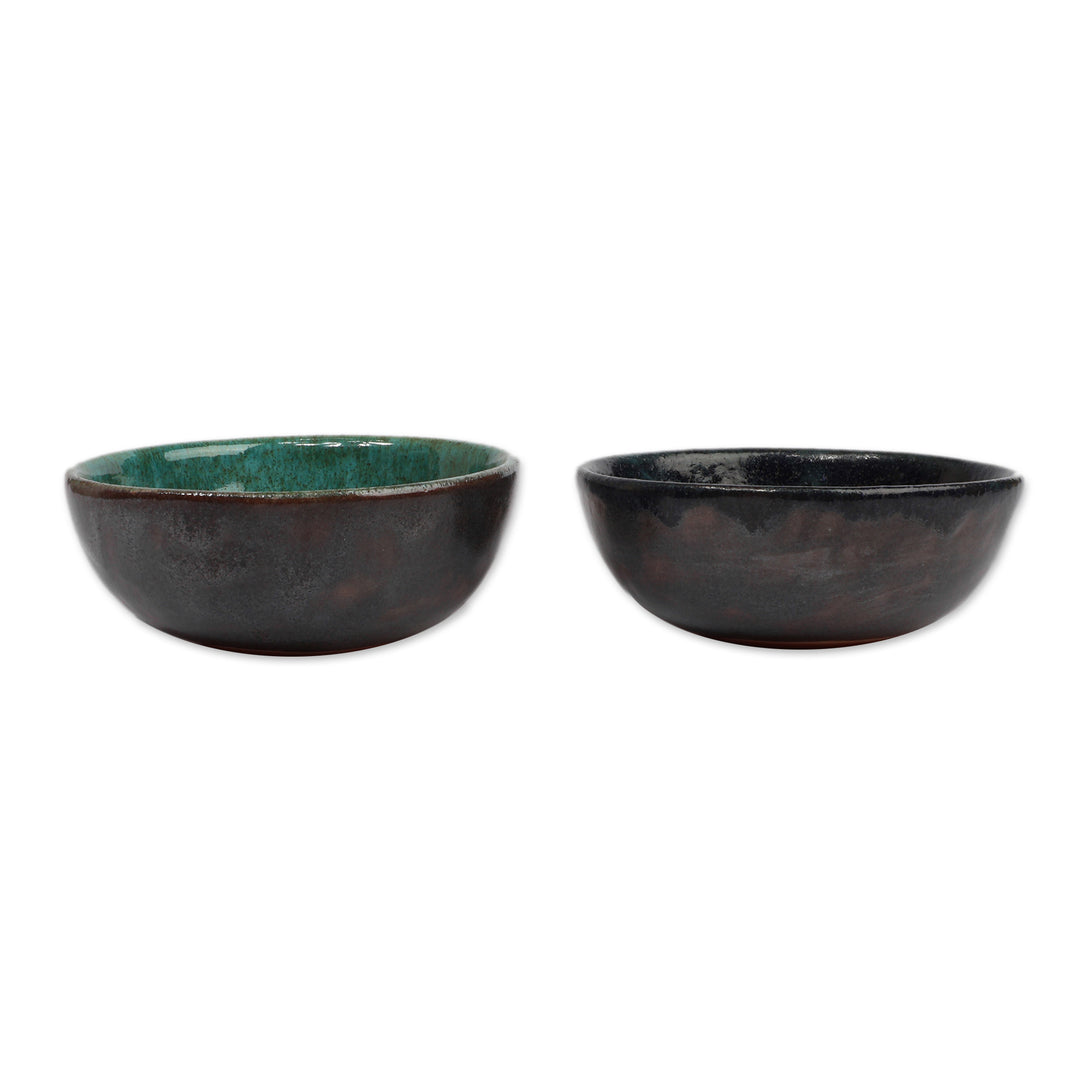 Handmade 2-Piece Glazed Blue and Turquoise Ceramic Bowl Set - Refreshing Customs