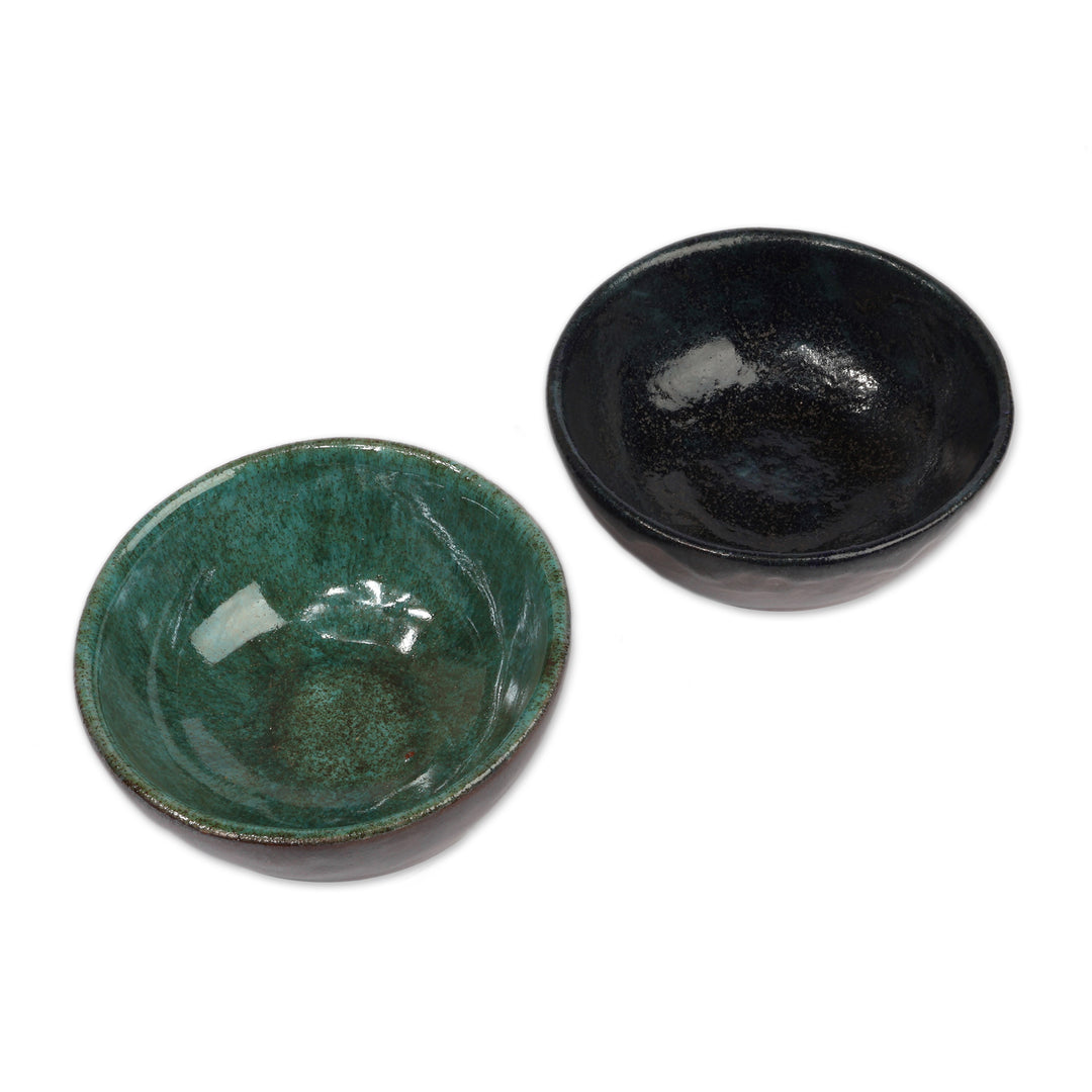 Handmade 2-Piece Glazed Blue and Turquoise Ceramic Bowl Set - Refreshing Customs