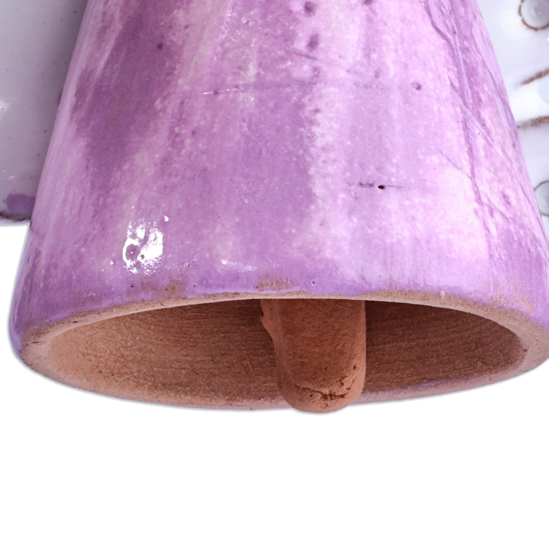 Painted Angel-Themed Purple Glazed Ceramic Bell Ornament - Purple Angelic Melodies