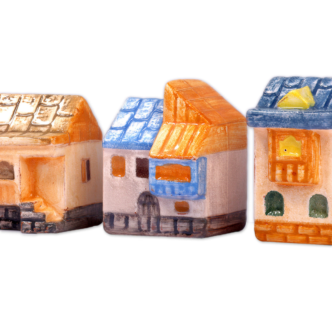 Set of 4 Hand-Painted Glazed Cottage Ceramic Figurines - Delightful Cottages