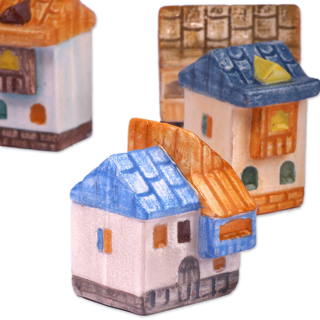 Set of 4 Hand-Painted Glazed Cottage Ceramic Figurines - Delightful Cottages