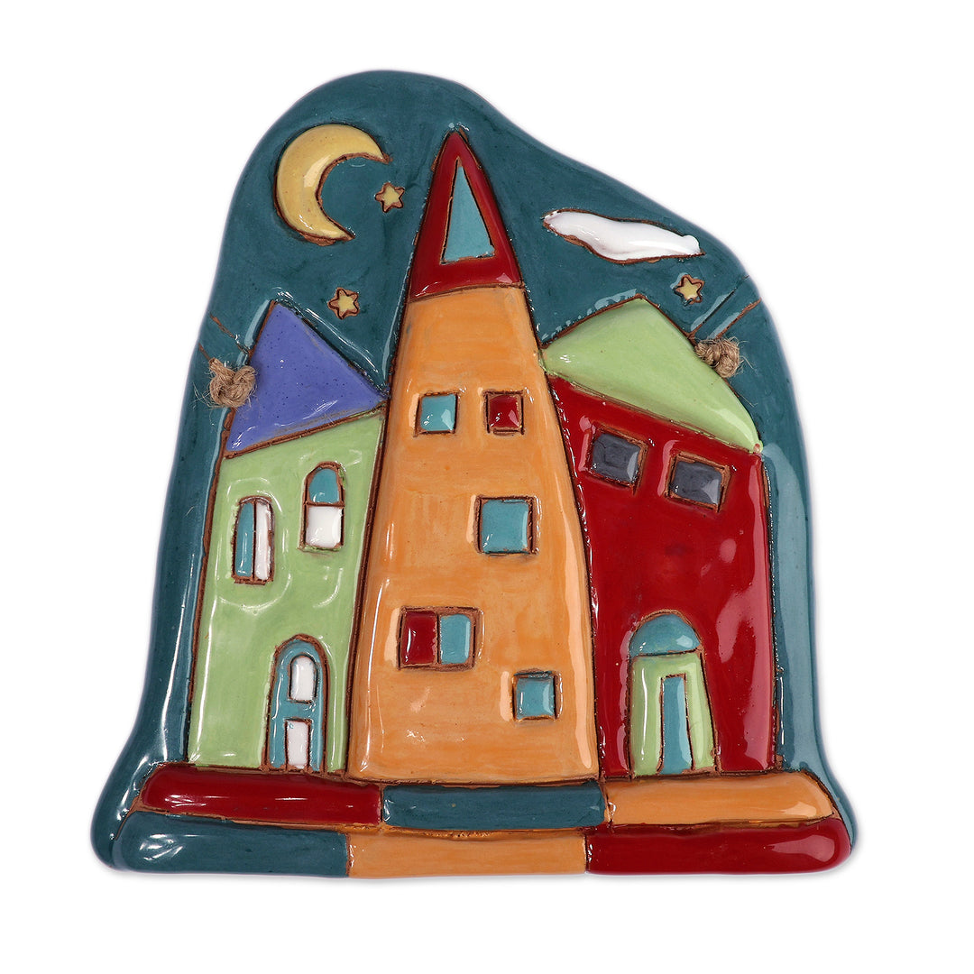 Hand-Painted Glazed Ceramic Wall Art with Armenian Cottages - Cottage Splendor