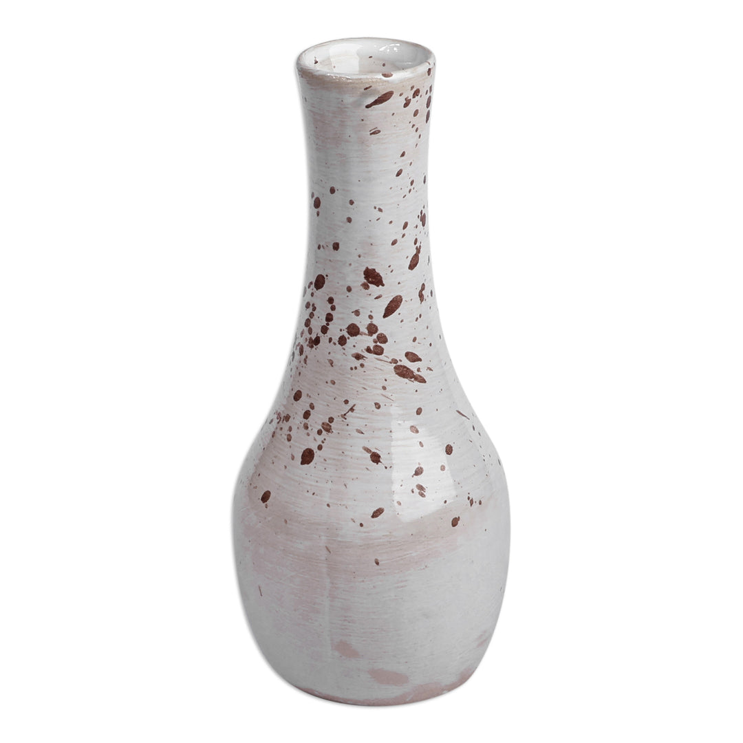 Hand-Painted Glazed Splatter Ceramic Vase in White and Brown - White Elegance