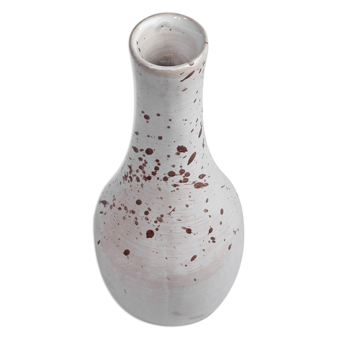 Hand-Painted Glazed Splatter Ceramic Vase in White and Brown - White Elegance