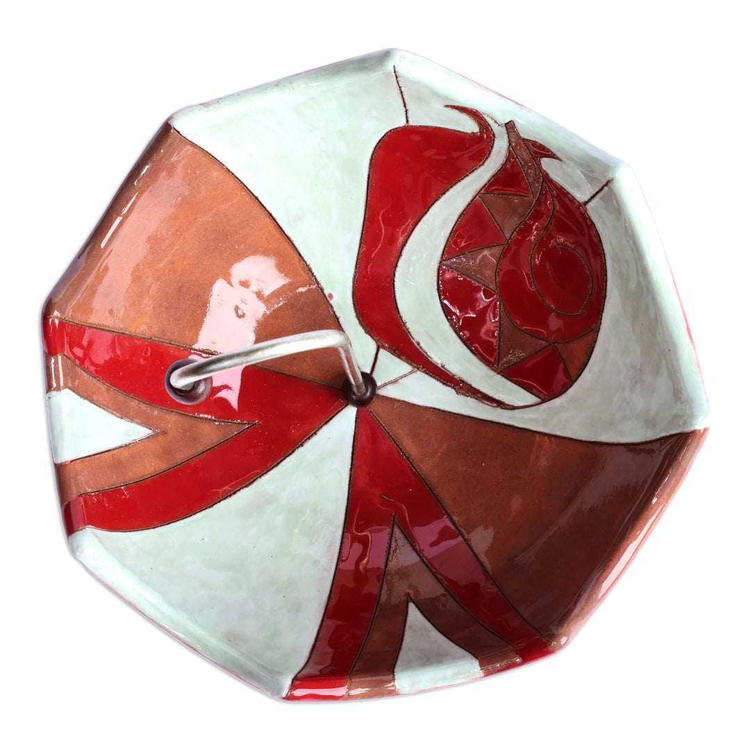Glazed Red and Green Ceramic Umbrella Jewelry Stand Catchall - Inverted Pomegranate Umbrella