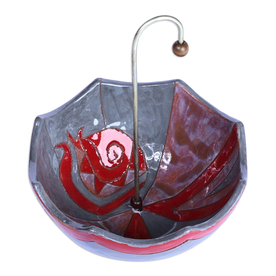 Armenian Glazed Ceramic Umbrella Jewelry Stand and Catchall - Inverted Umbrella