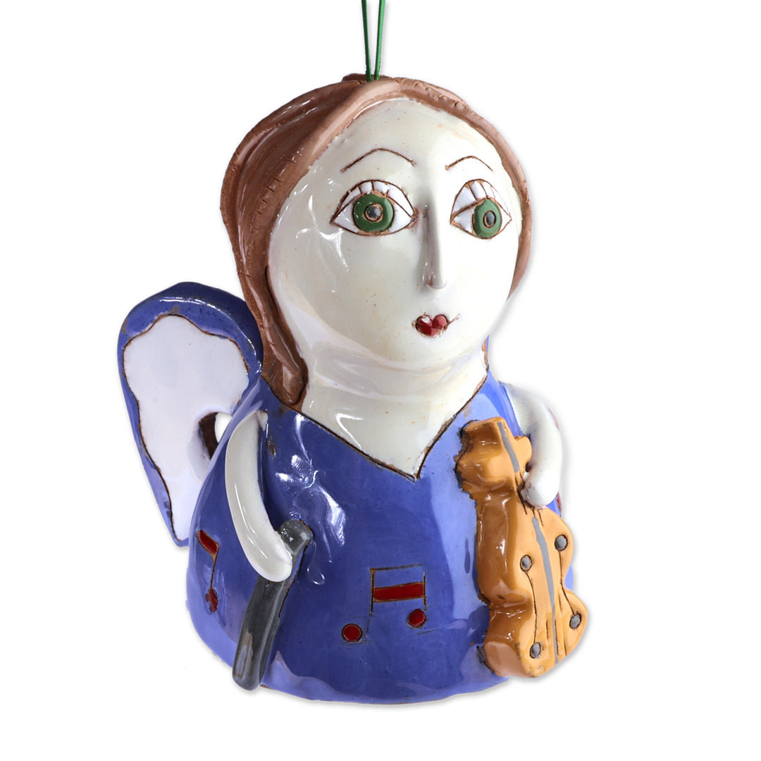 Hand-Painted Whimsical Blue Musical Angel Ceramic Ornament - Rhythmic Dream