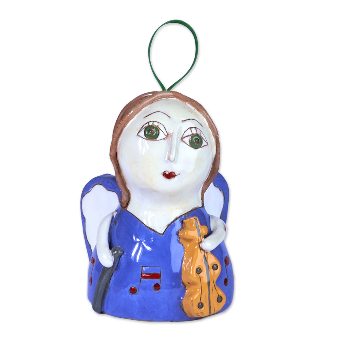 Hand-Painted Whimsical Blue Musical Angel Ceramic Ornament - Rhythmic Dream
