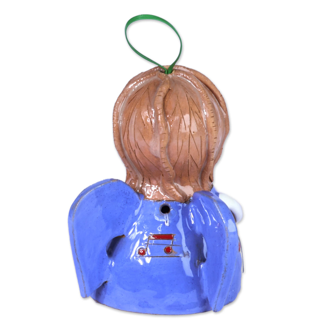 Hand-Painted Whimsical Blue Musical Angel Ceramic Ornament - Rhythmic Dream
