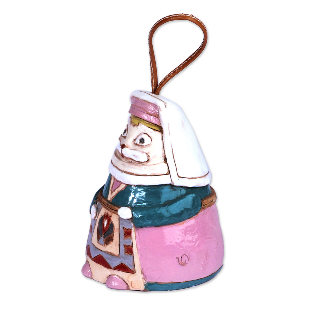 Painted Feline Lady Ceramic Bell Ornament with Leather Cord - Madam Cat