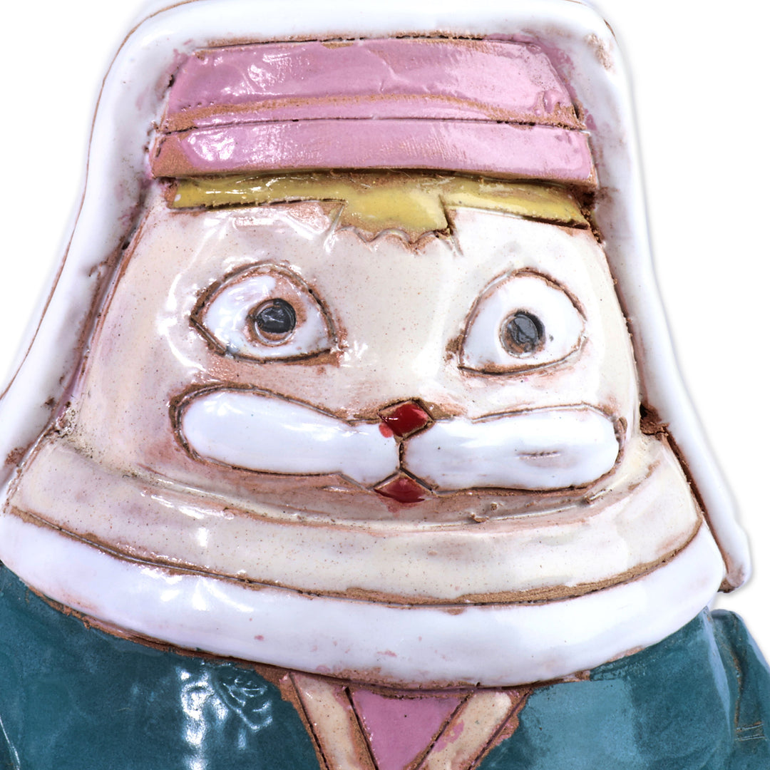 Painted Feline Lady Ceramic Bell Ornament with Leather Cord - Madam Cat