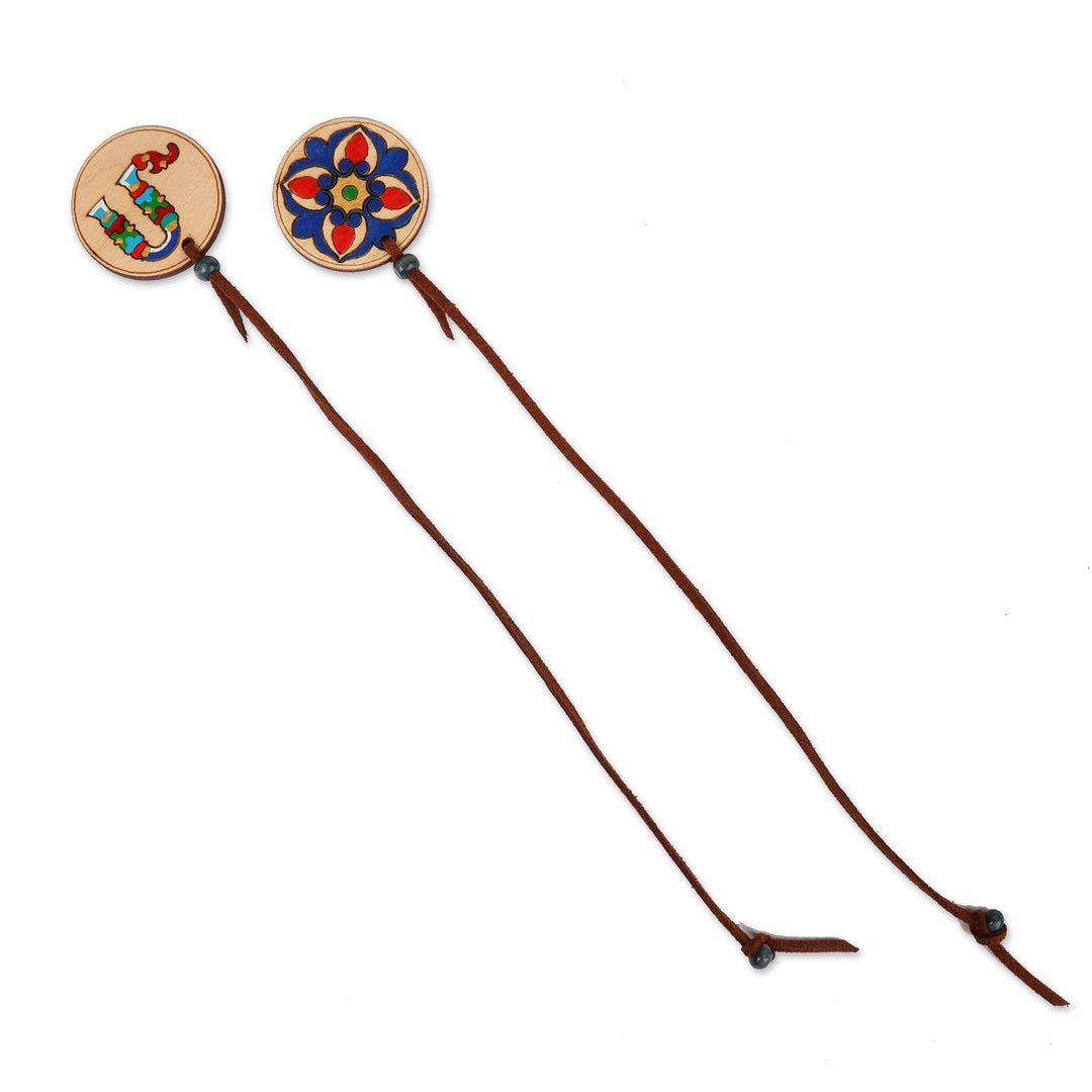 Armenian Letter M and Regal Bloom 2 Piece Wood Bookmark Set - Palatial M