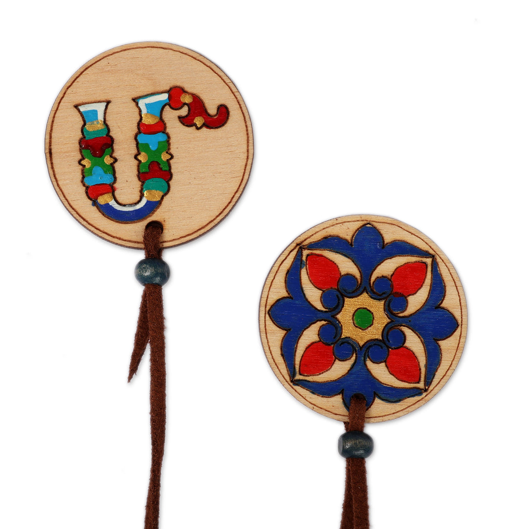 Armenian Letter M and Regal Bloom 2 Piece Wood Bookmark Set - Palatial M