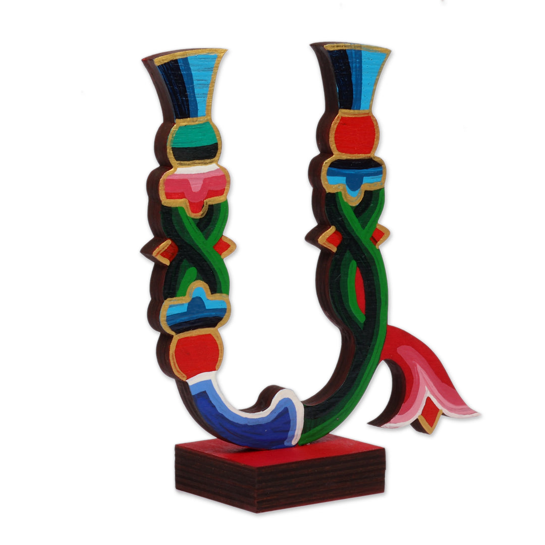 Fair Trade Painted Wood Armenian Alphabet Letter A Sculpture - Ode with A