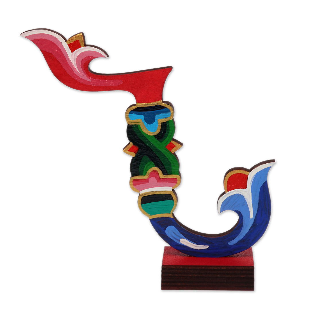 Folk Art-Themed Wood Armenian Alphabet Letter N Sculpture - Ode with N