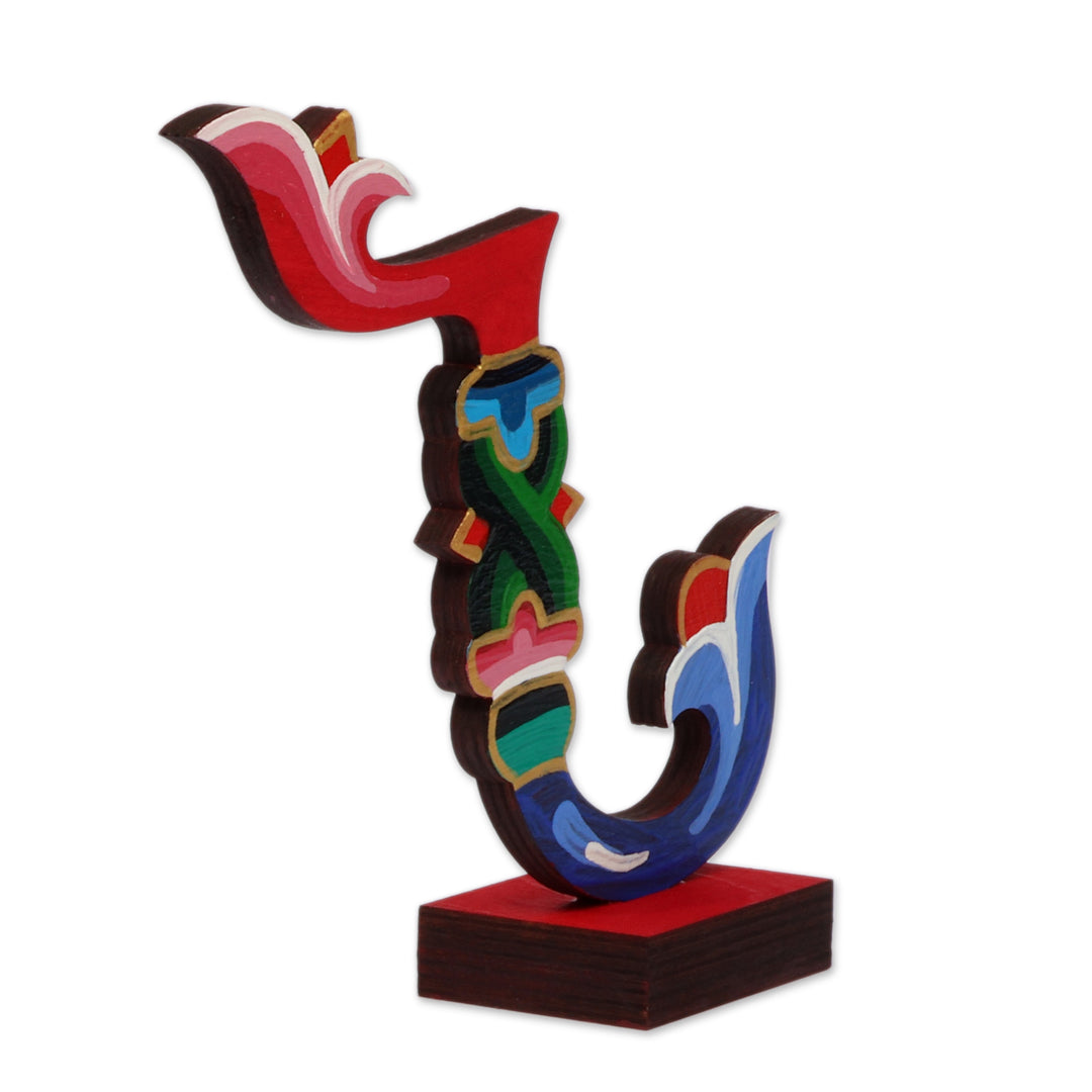 Folk Art-Themed Wood Armenian Alphabet Letter N Sculpture - Ode with N
