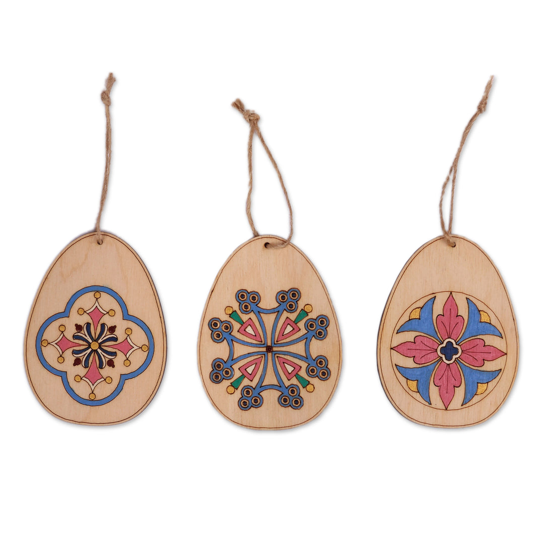3 Hand-Painted Folk Art Armenian Crosses Wooden Ornaments - Folk Art Crosses
