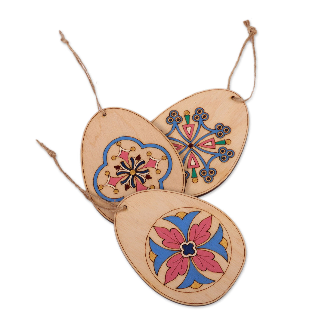 3 Hand-Painted Folk Art Armenian Crosses Wooden Ornaments - Folk Art Crosses