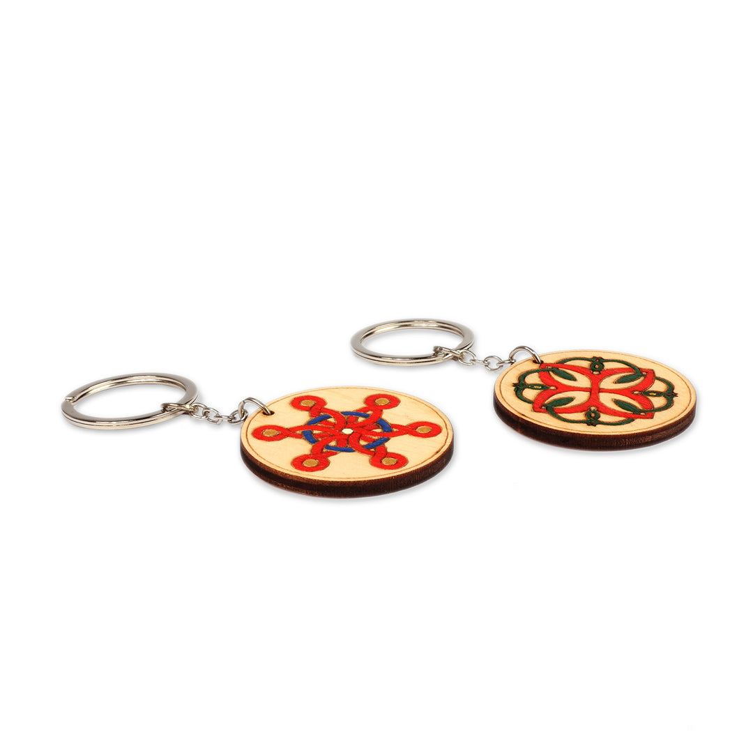 Hand-Painted Traditional Armenian 2-Piece Wood Keychain Set - Sigil of Heritage
