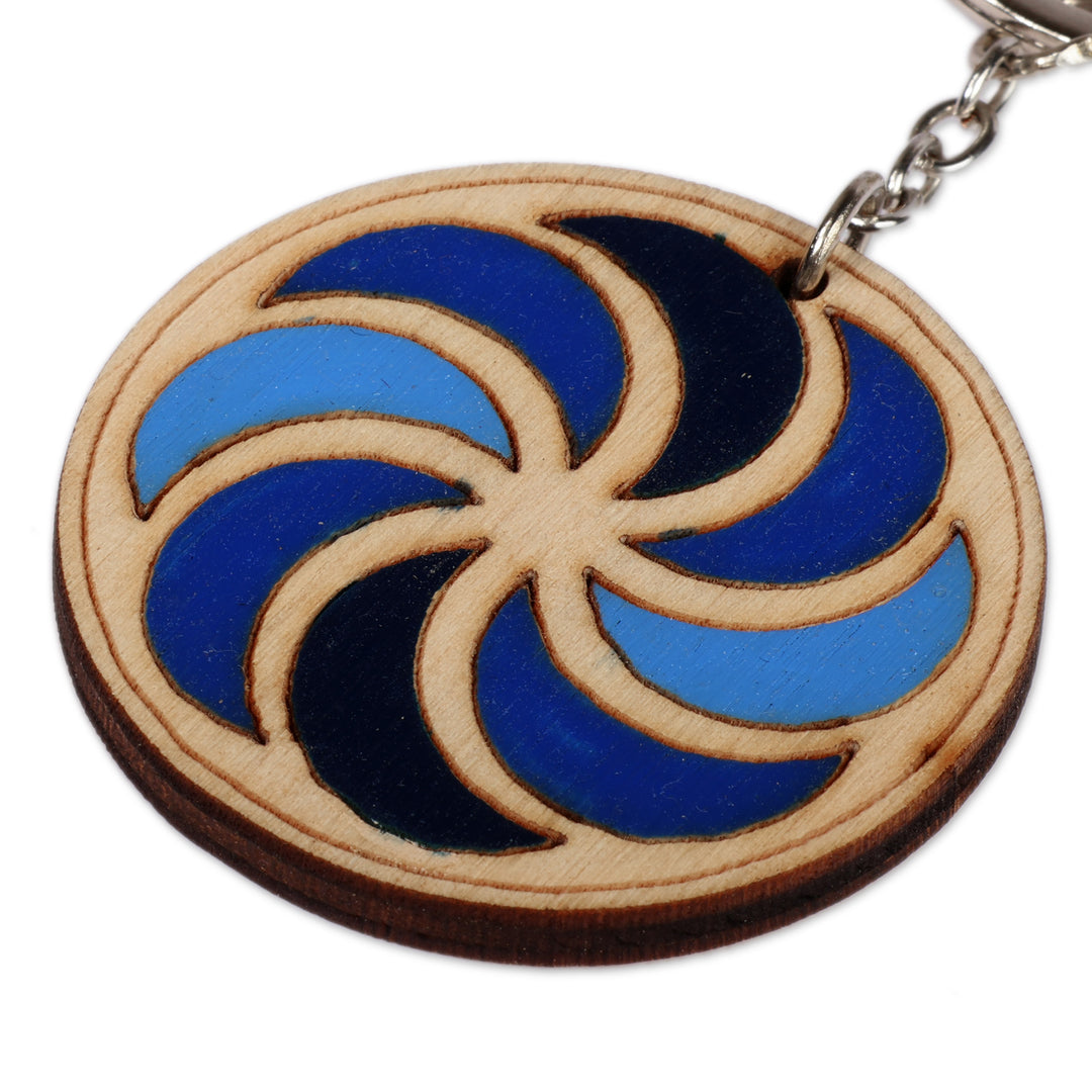 Set of 2 Armenian Round Wood Keychains Painted in Blue Hues - Traditional Blue