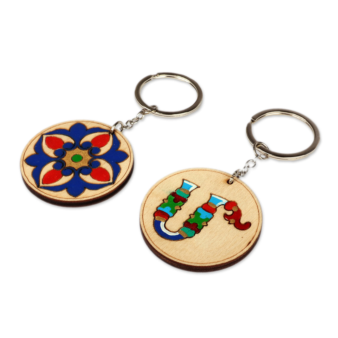 Handcrafted Set of 2 Letter M and Flower-Themed Keychains - Regal M