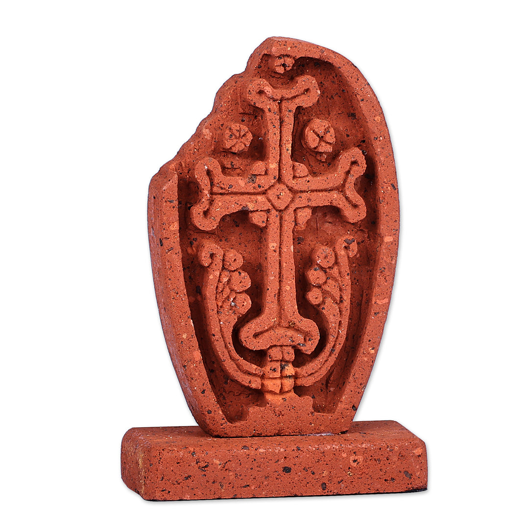 Hand-Carved Brown Tuff Stone Khachkar Stela Sculpture - Echmiadzin Past