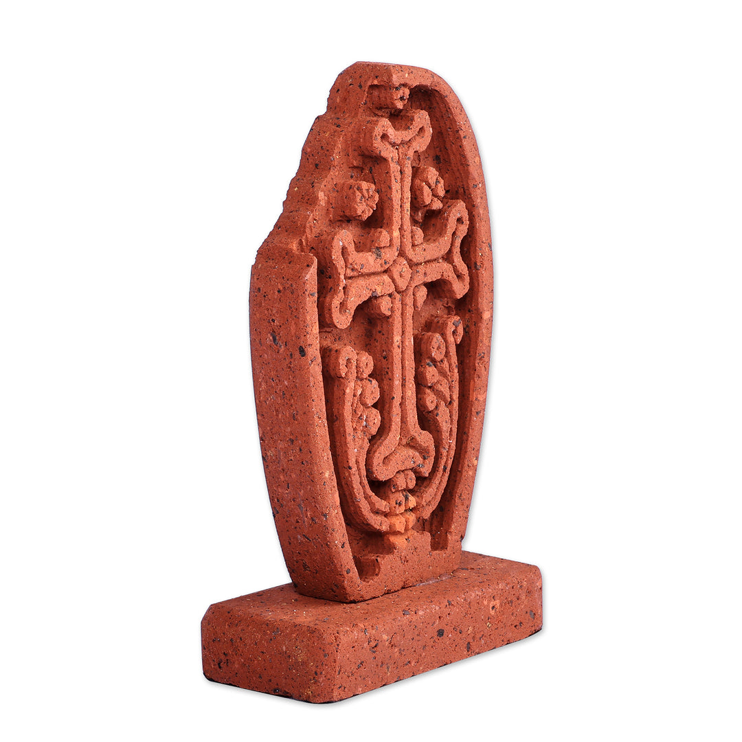 Hand-Carved Brown Tuff Stone Khachkar Stela Sculpture - Echmiadzin Past