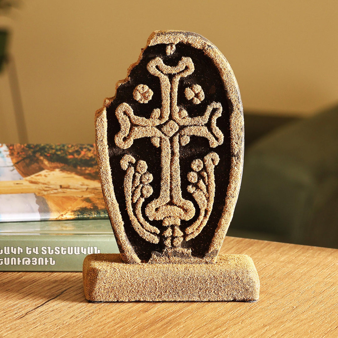 Handmade Antique Tuff Stone Khachkar Stela Sculpture (Small) - Echmiadzin Memory
