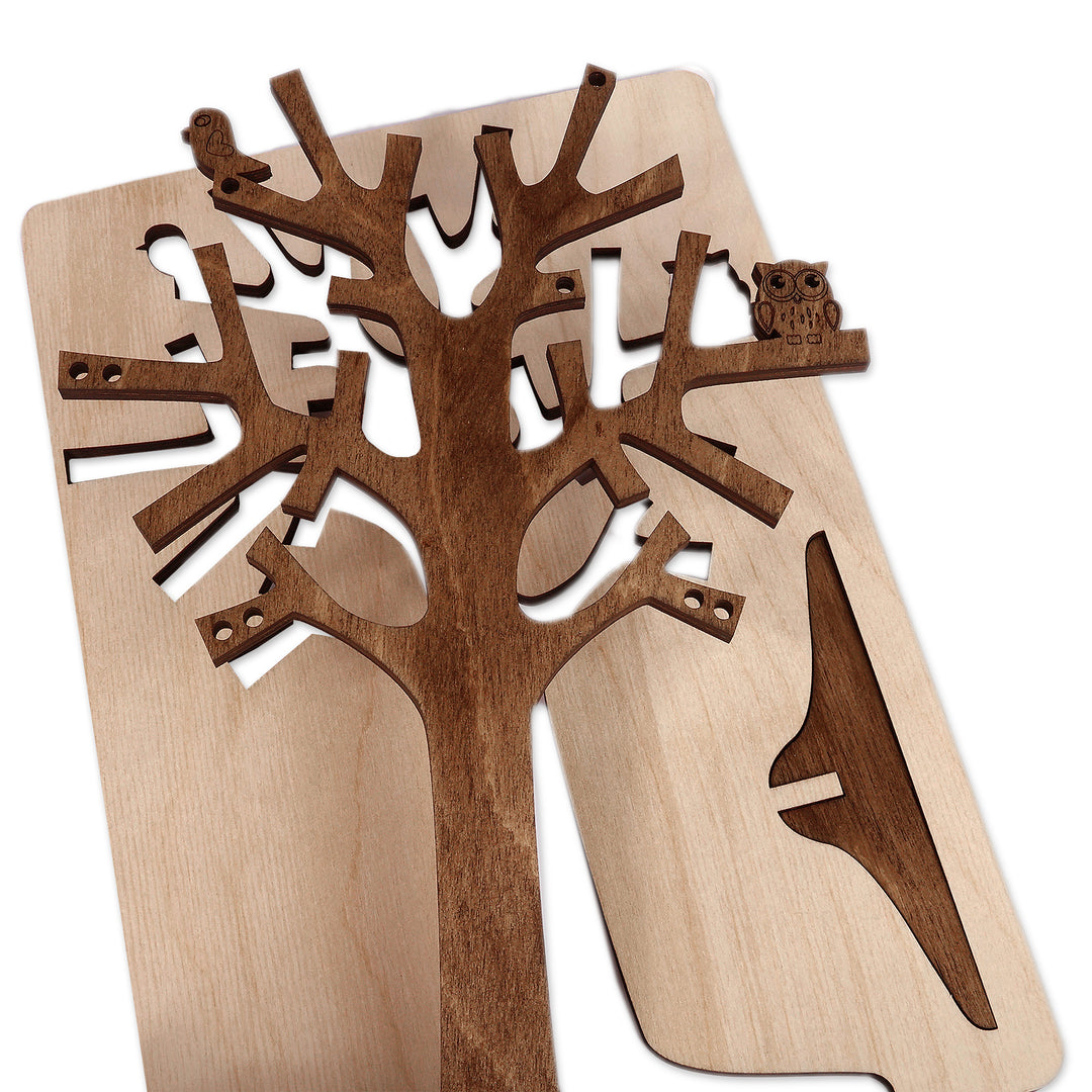 Hand-Carved Nature-Themed Dark Brown Wood Tree Jewelry Stand - Tree of Treasure