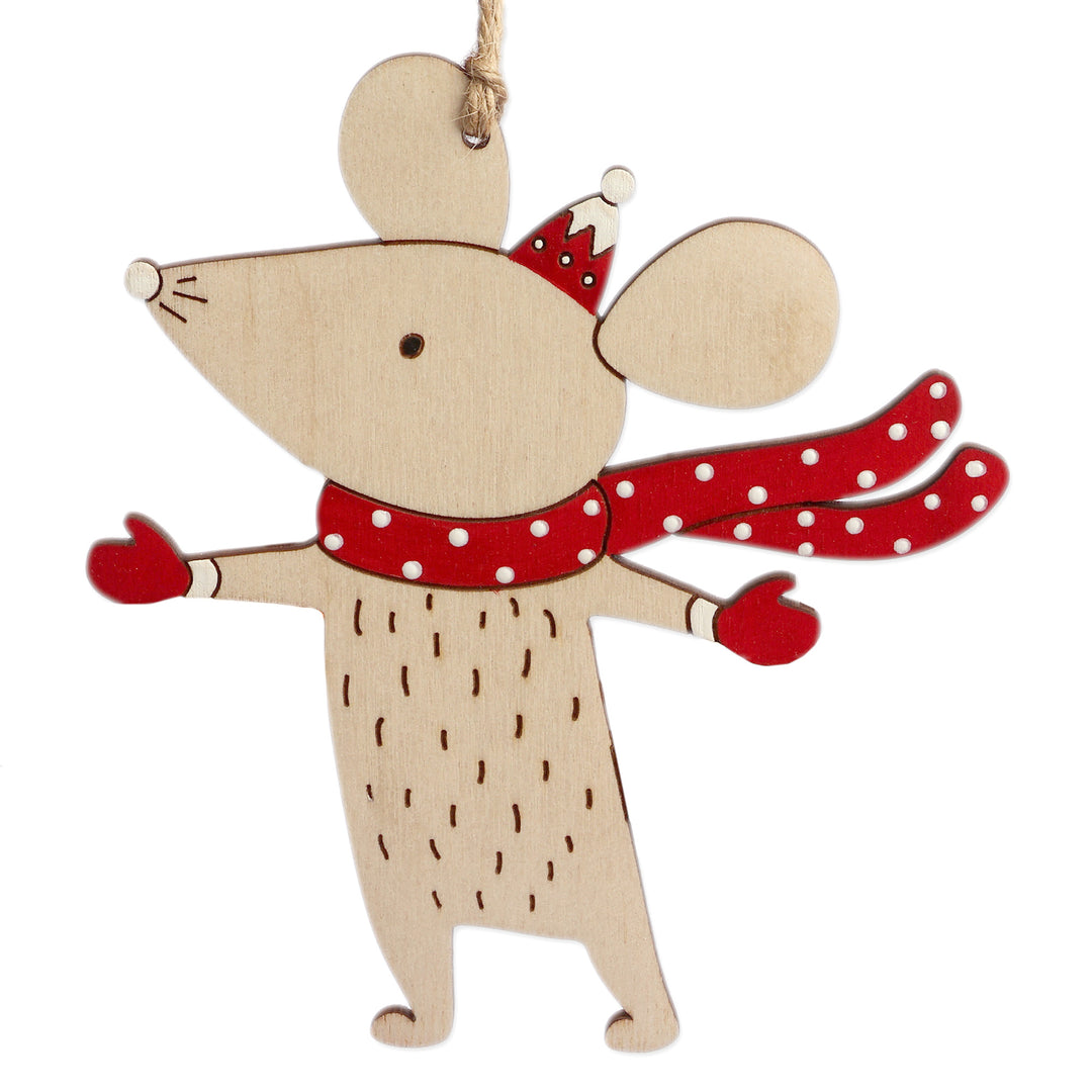 Mouse-Shaped Assorted 4-Piece Wood Ornament Set from Armenia - Joyful Mice