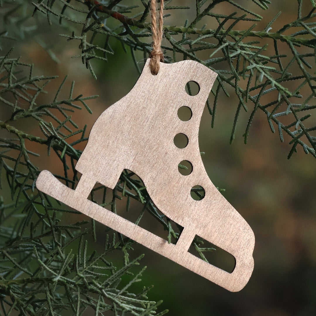 Holiday-Themed Whimsical 4-Piece Ice Skate Wood Ornament Set - Holiday Glide