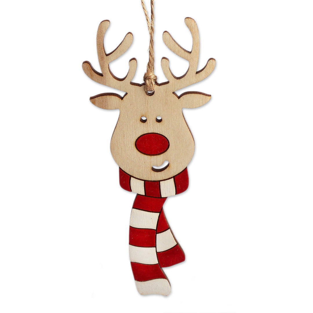 Assorted 4-Piece Wood Reindeer Ornament Set from Armenia - Joyful Antlers
