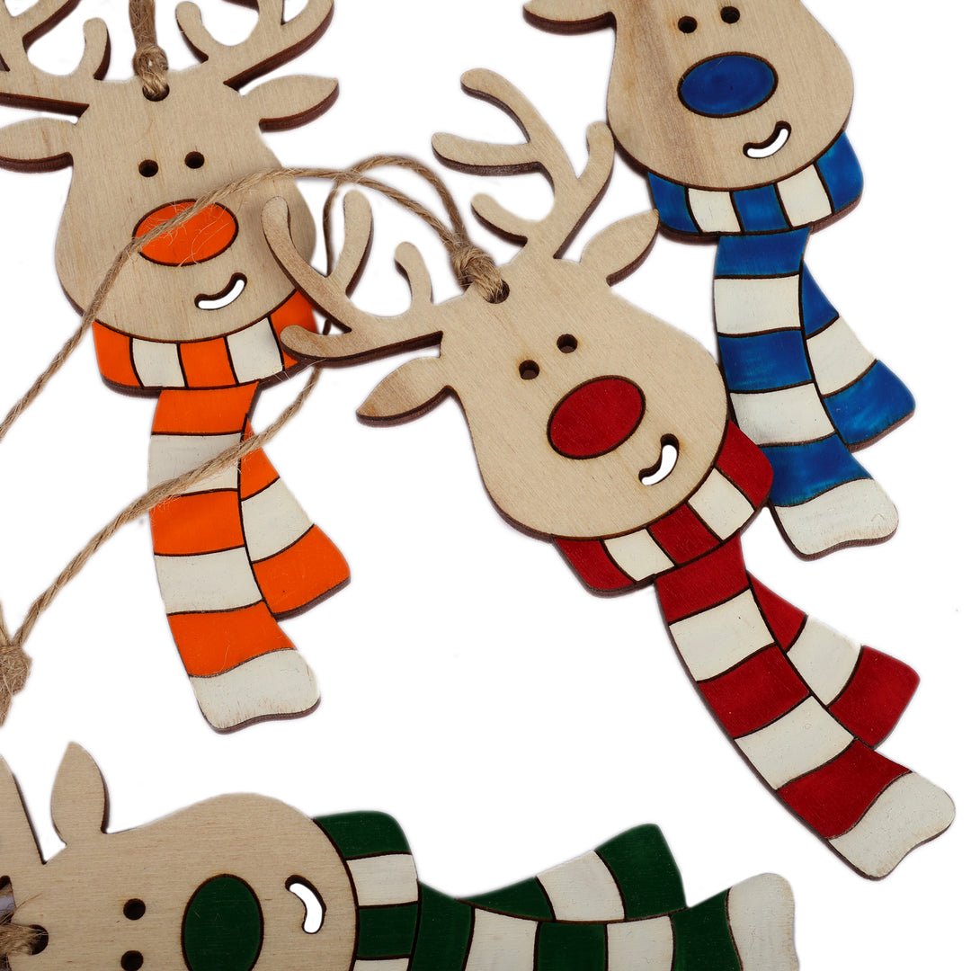 Assorted 4-Piece Wood Reindeer Ornament Set from Armenia - Joyful Antlers