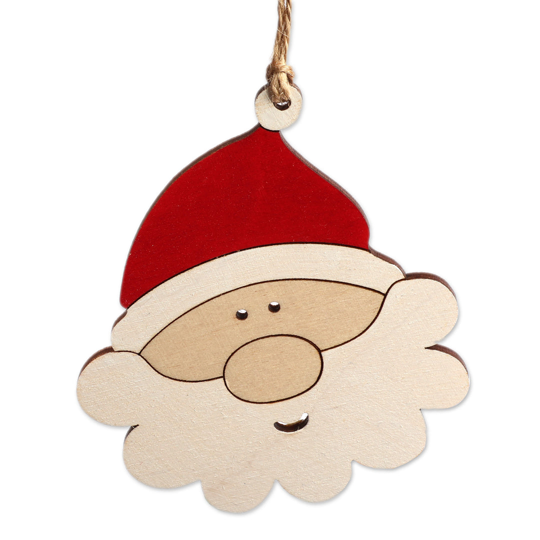 Santa-Themed Assorted 4-Piece Wood Ornament Set from Armenia - Joyful Santas