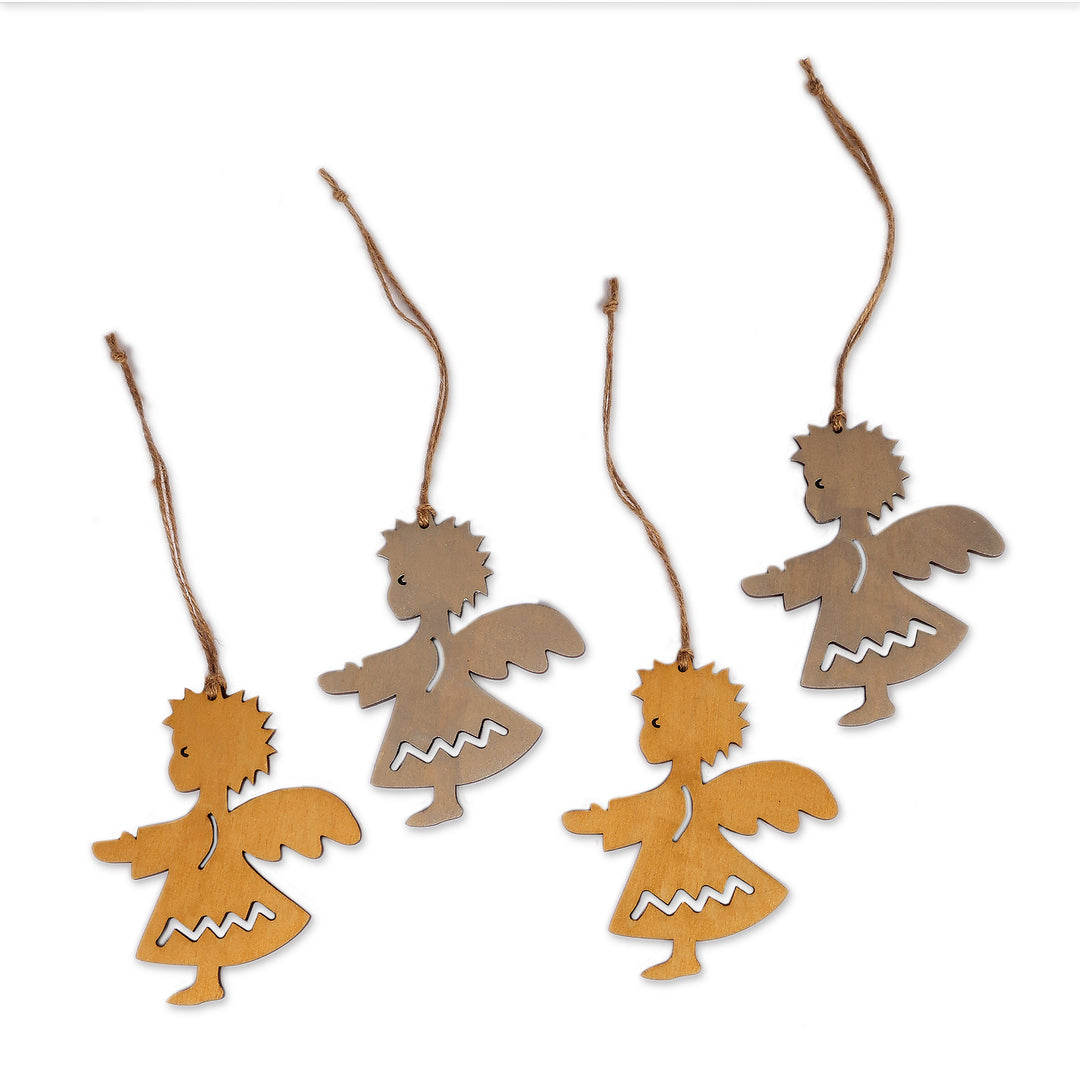 Golden and Silver Angel-Themed 4-Piece Wood Ornament Set - Angels of Heaven