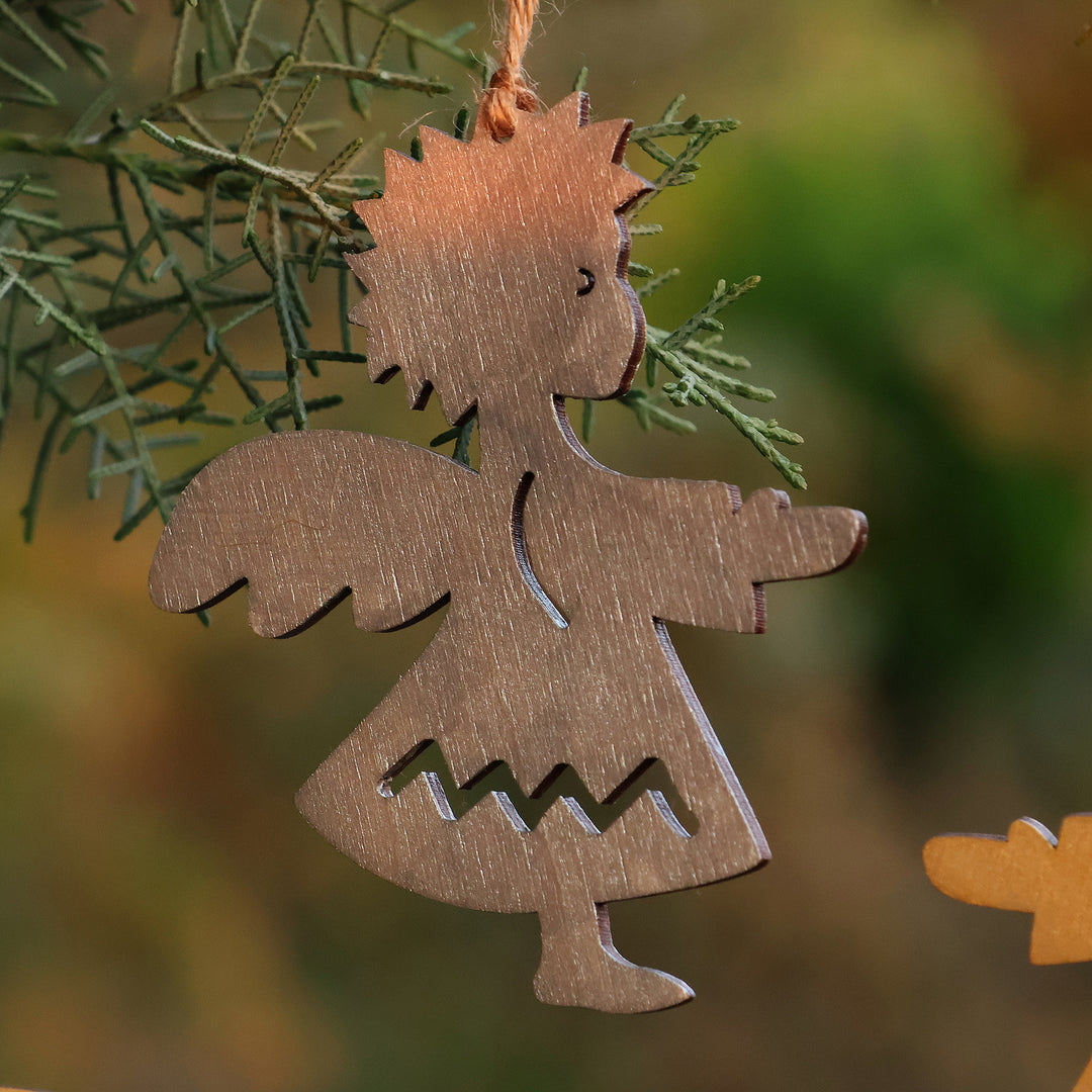 Golden and Silver Angel-Themed 4-Piece Wood Ornament Set - Angels of Heaven