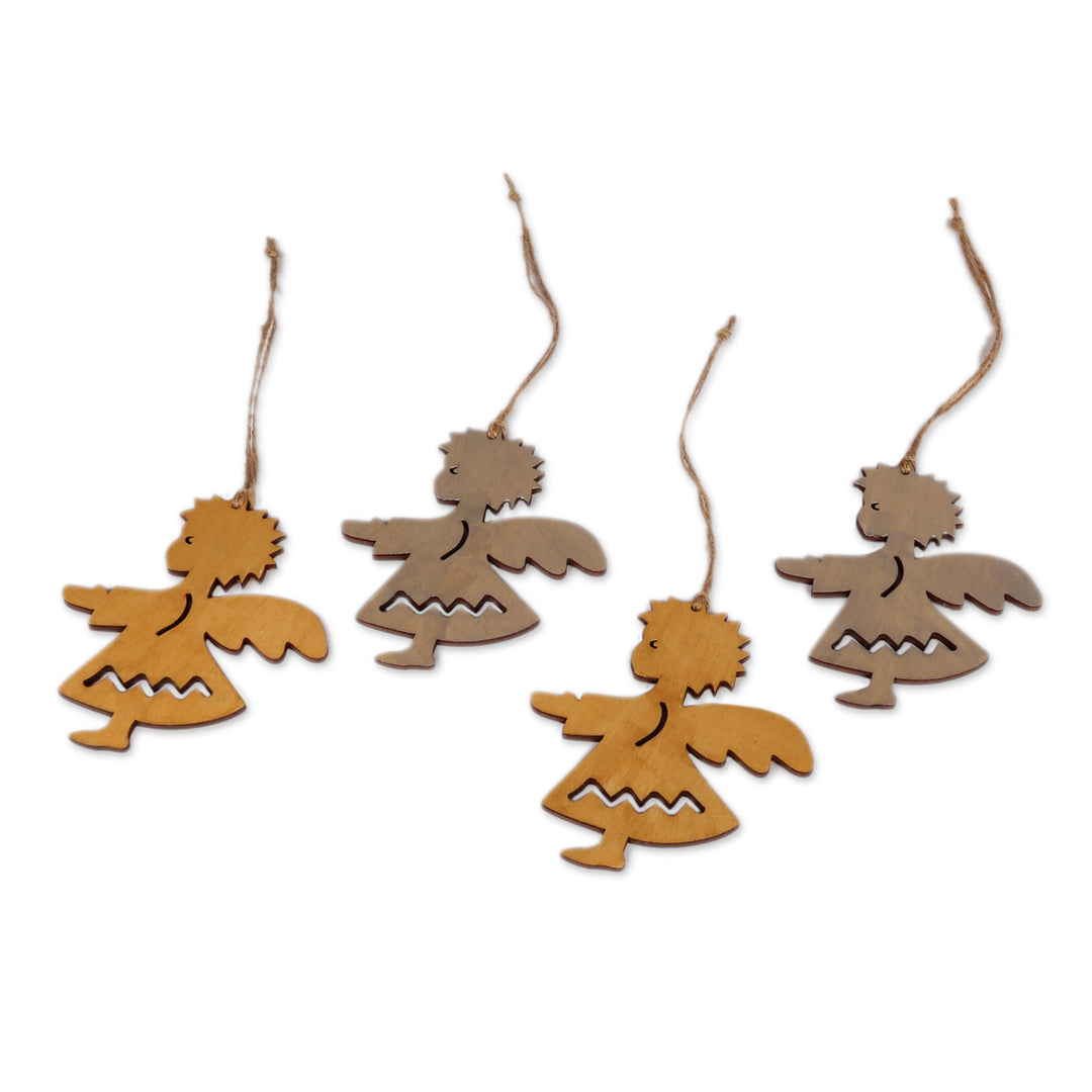 Golden and Silver Angel-Themed 4-Piece Wood Ornament Set - Angels of Heaven