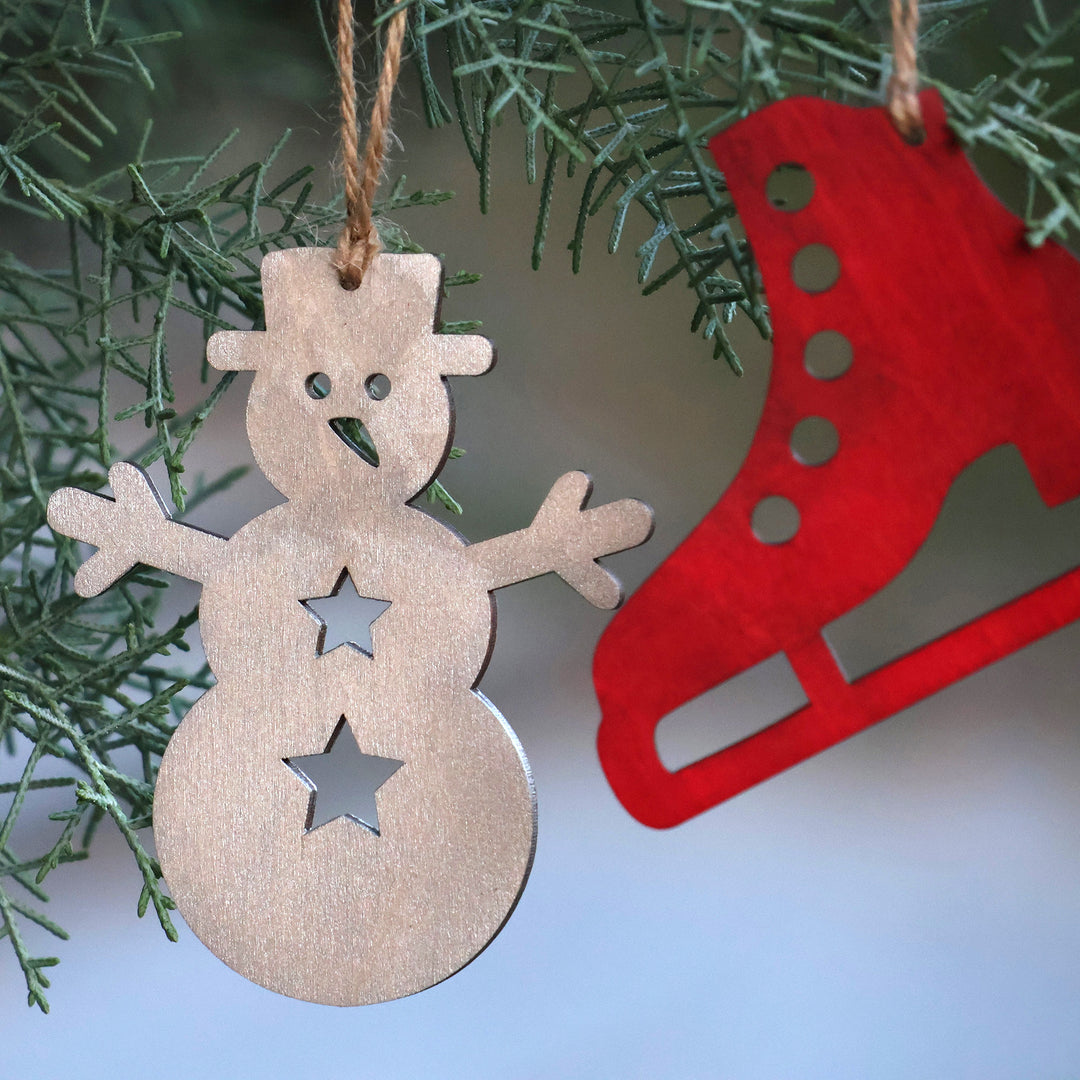 Handmade Assorted Christmas-Themed 4-Piece Wood Ornament Set - Spell of Christmas