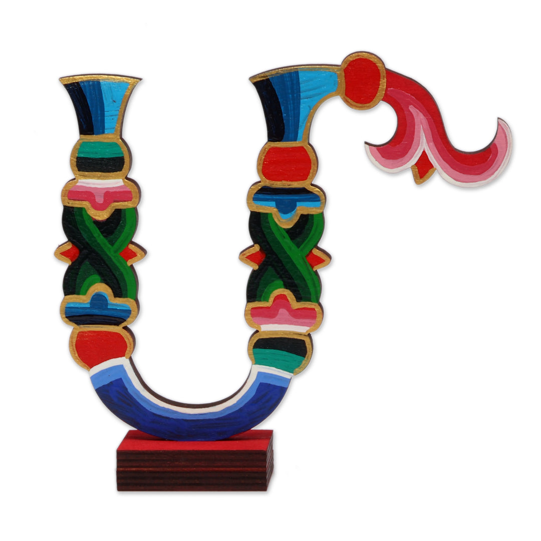 Artisan-Crafted Wood Armenian Alphabet Letter M Sculpture - Ode with M