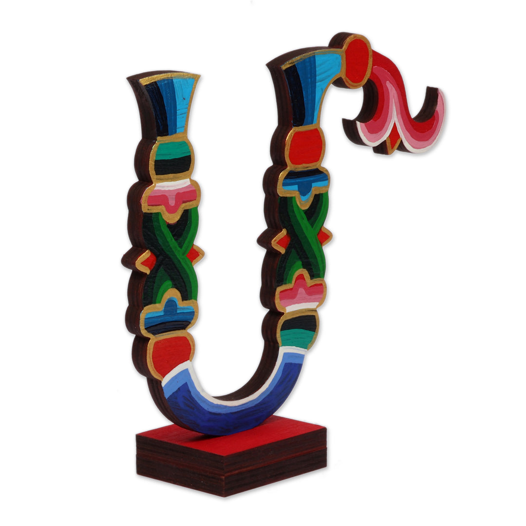 Artisan-Crafted Wood Armenian Alphabet Letter M Sculpture - Ode with M