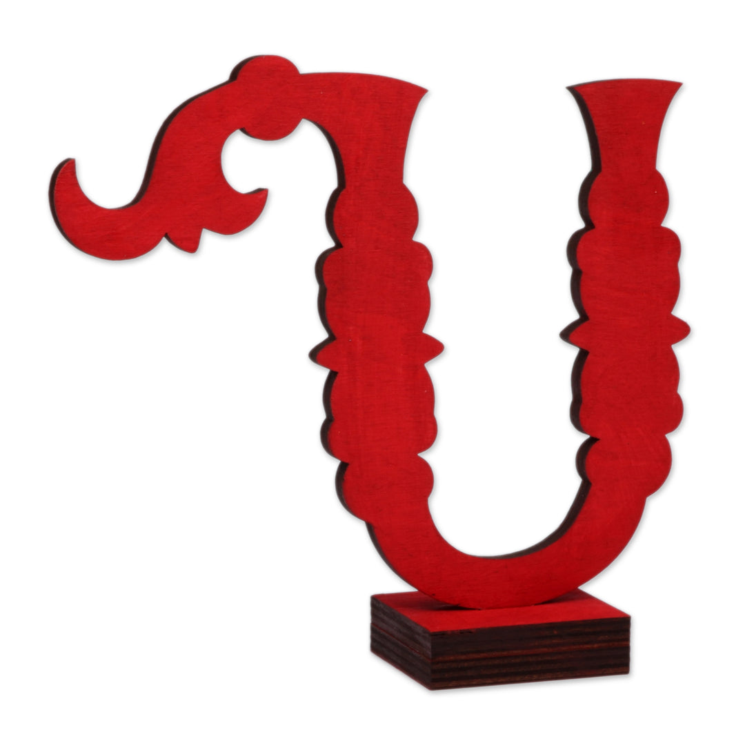 Artisan-Crafted Wood Armenian Alphabet Letter M Sculpture - Ode with M