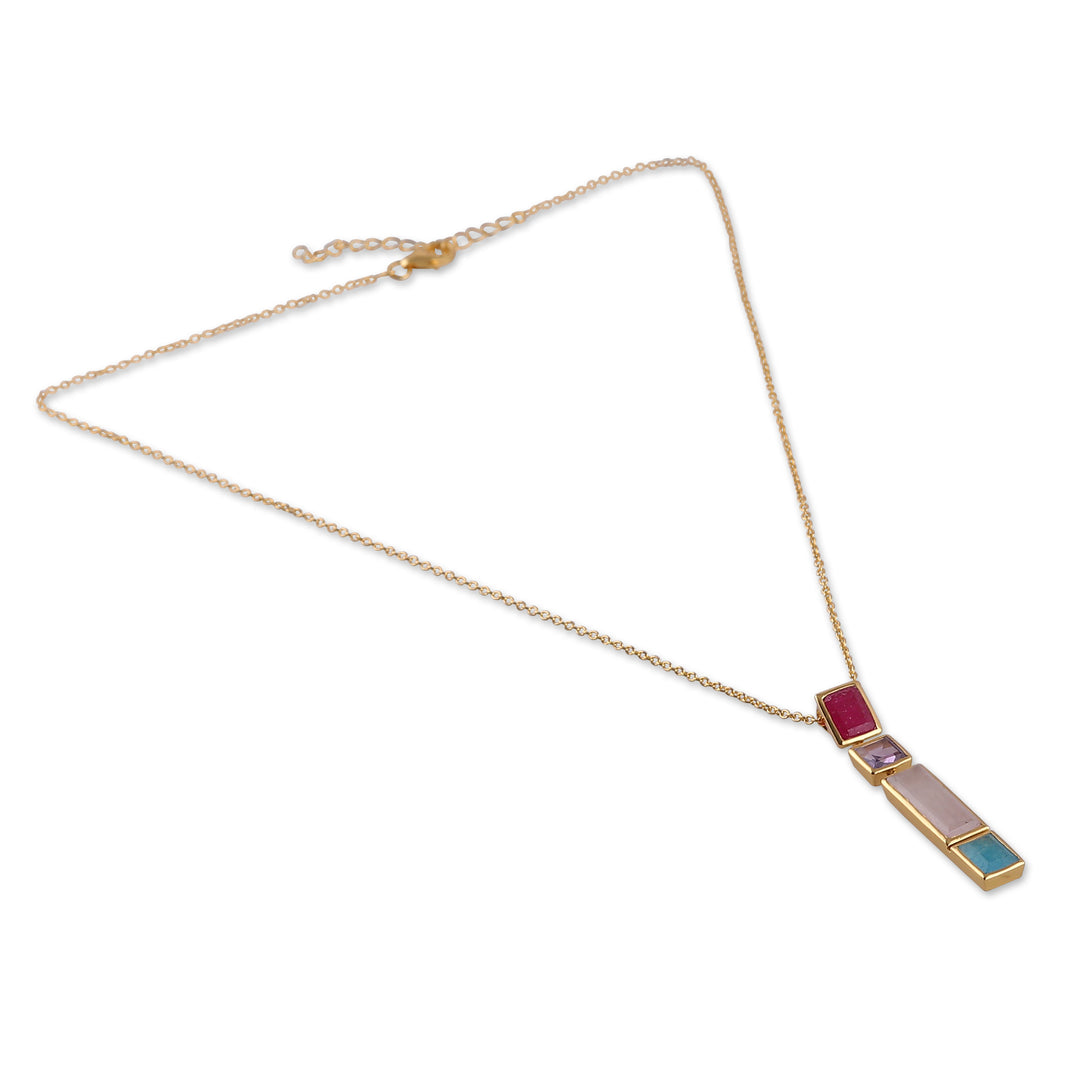 Polished 18k Gold-Plated Multi-Gemstone Pendant Necklace - Vibrant Me