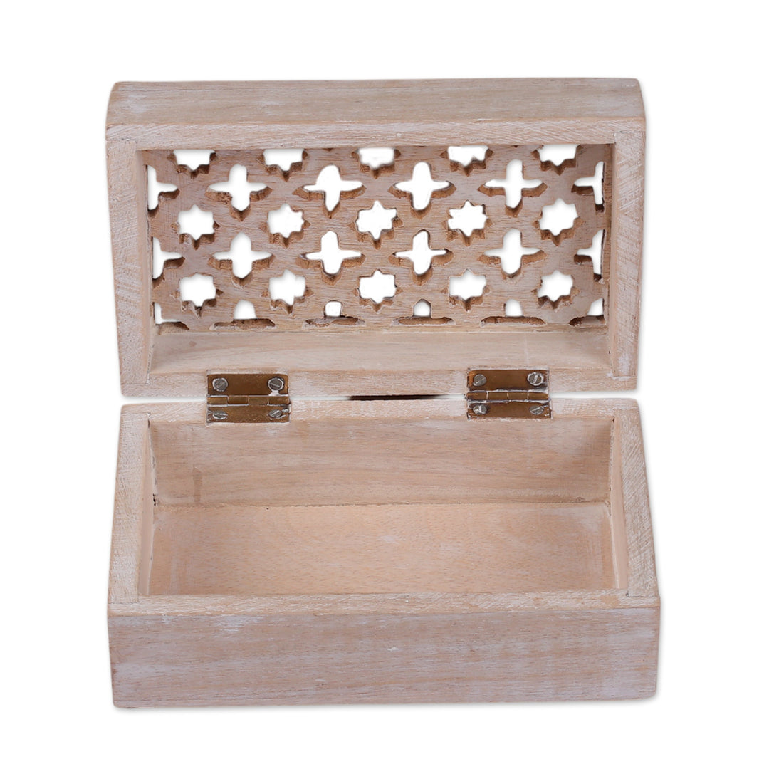 Hand-Carved Trellis-Patterned Medium-Sized Mango Wood Box - Lattice Secrets