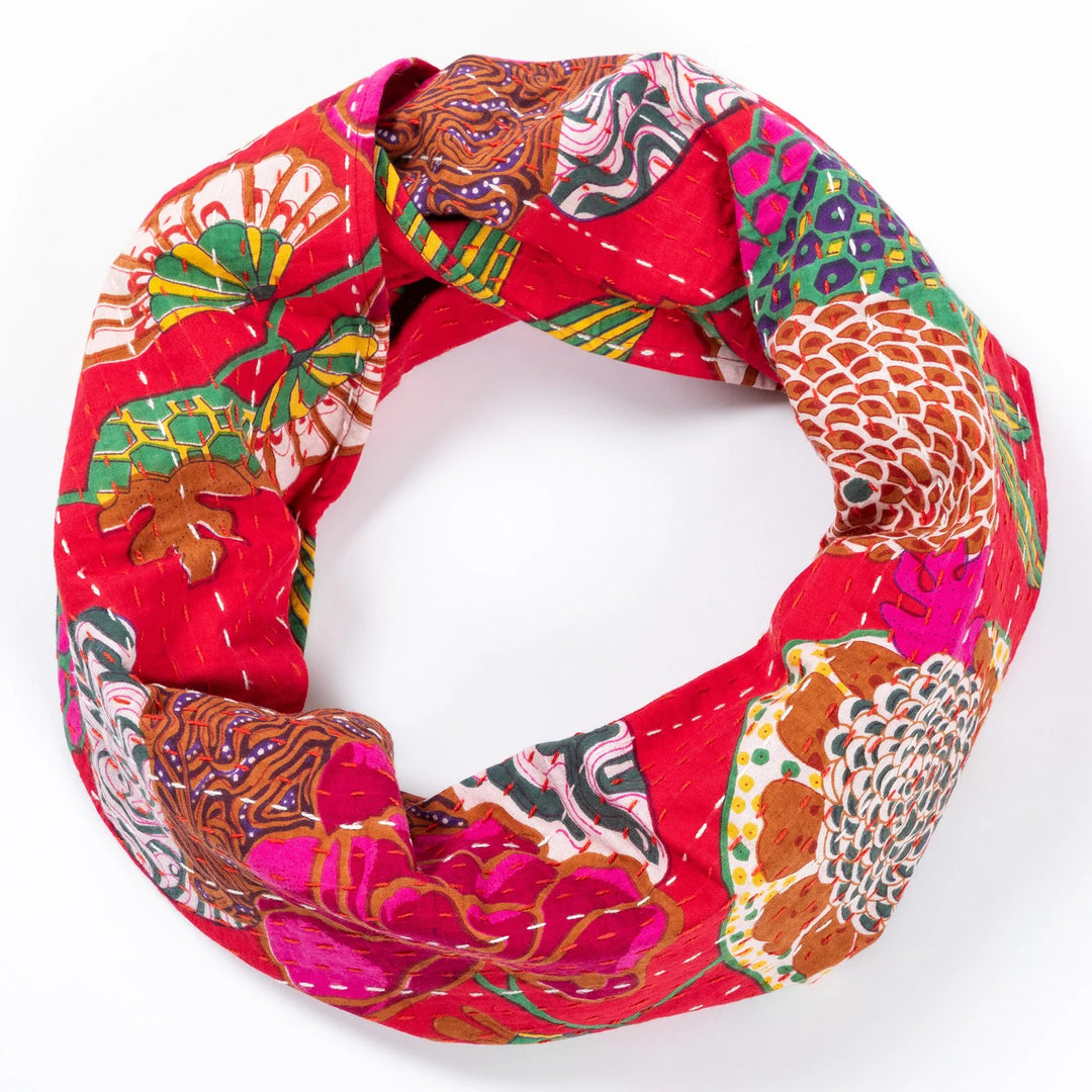 100% Cotton Infinity Scarf - Colorful Kantha